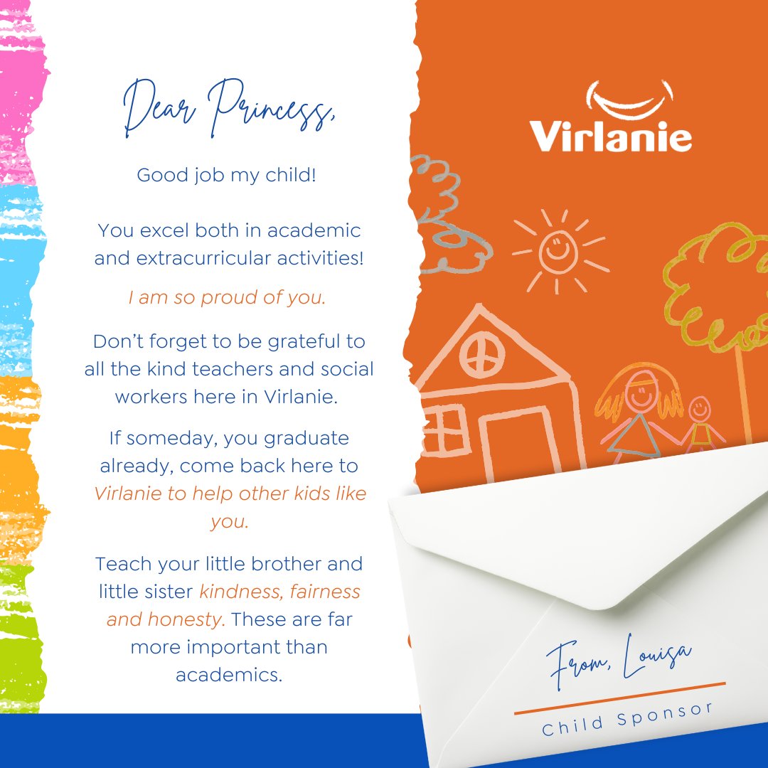Proud of you, my child! 💙

Every sponsored child at Virlanie receives love, encouragement, and hope in their Back to School Card. Be that reason. Sponsor a child today! 🧡 

#SponsorAChildToday #ChildSponsorship #CreateAnImpact #Virlanie 

DSWD-SB-PSP-S-2025-000134