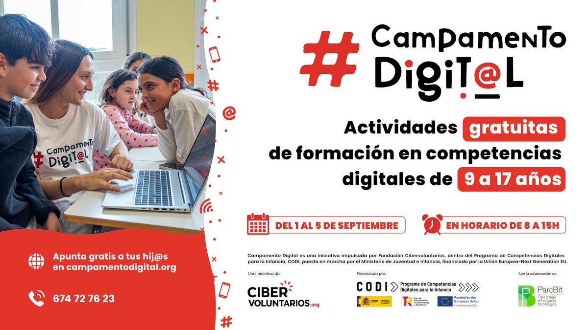 Inscriu-te gratuïtament a #CampamentoDigital
🔍 Què aprendràs al Campament Digital?
✨ Ideació creativa
🧠 Pensament computacional
📱 Desenvolupament d’aplicacions
🤝 Soft skills i treball en equip
parcbit.es/wparcbitfront/… Per a nens i joves de 9 a 17 anys de l'1 al 12 de setembre