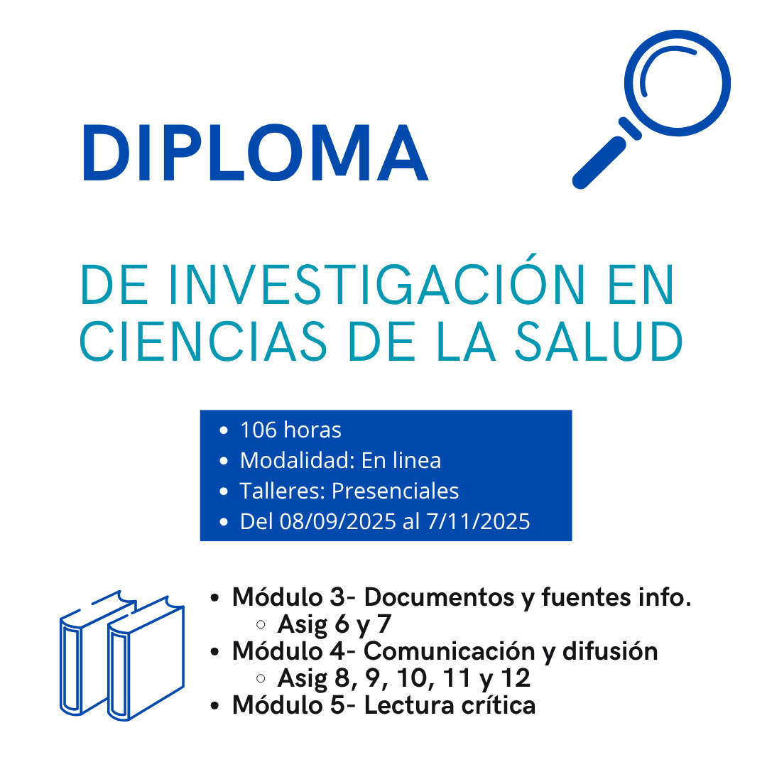 🧪 Continúan nuestros alumnos el Diploma de #Investigación en Ciencias de la Salud en el mes de septiembre
📚 Módulos sobre fuentes de información, difusión científica y lectura crítica
💻 Online + talleres presenciales · 106 h
📌 Códigos: 12508701

#FormaciónEVES #CienciaYSalud