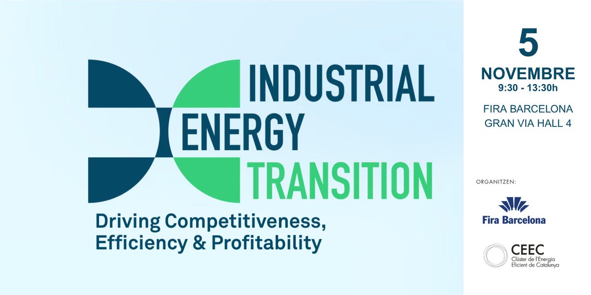 ♻️ Industrial Energy Transition: la cita clau per a la transformació energètica a la indústria 🏭

Si formes part d’una empresa industrial que vol liderar el camí cap a un futur més sostenible i eficient, no et pots perdre aquesta jornada imprescindible! 👇

El pròxim 5 de