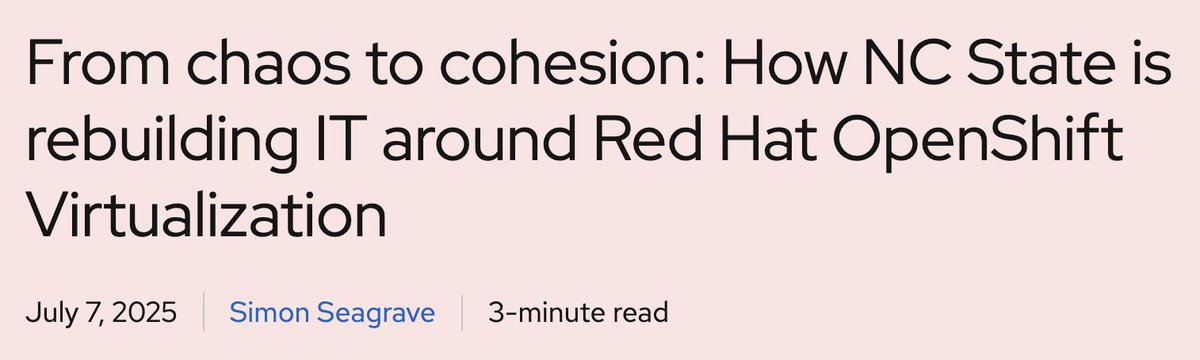 openshift's tweet image. Mondays are NOT for messes. But that's what #NCState had-Its biggest challenge was virtual. Then Broadcom acquired VMware. See how NC State is moving from chaos to cohesion by rebuilding IT around @RedHat #OpenShiftVirtualization: red.ht/4flbSru. #virtualization @Kiwi_Si