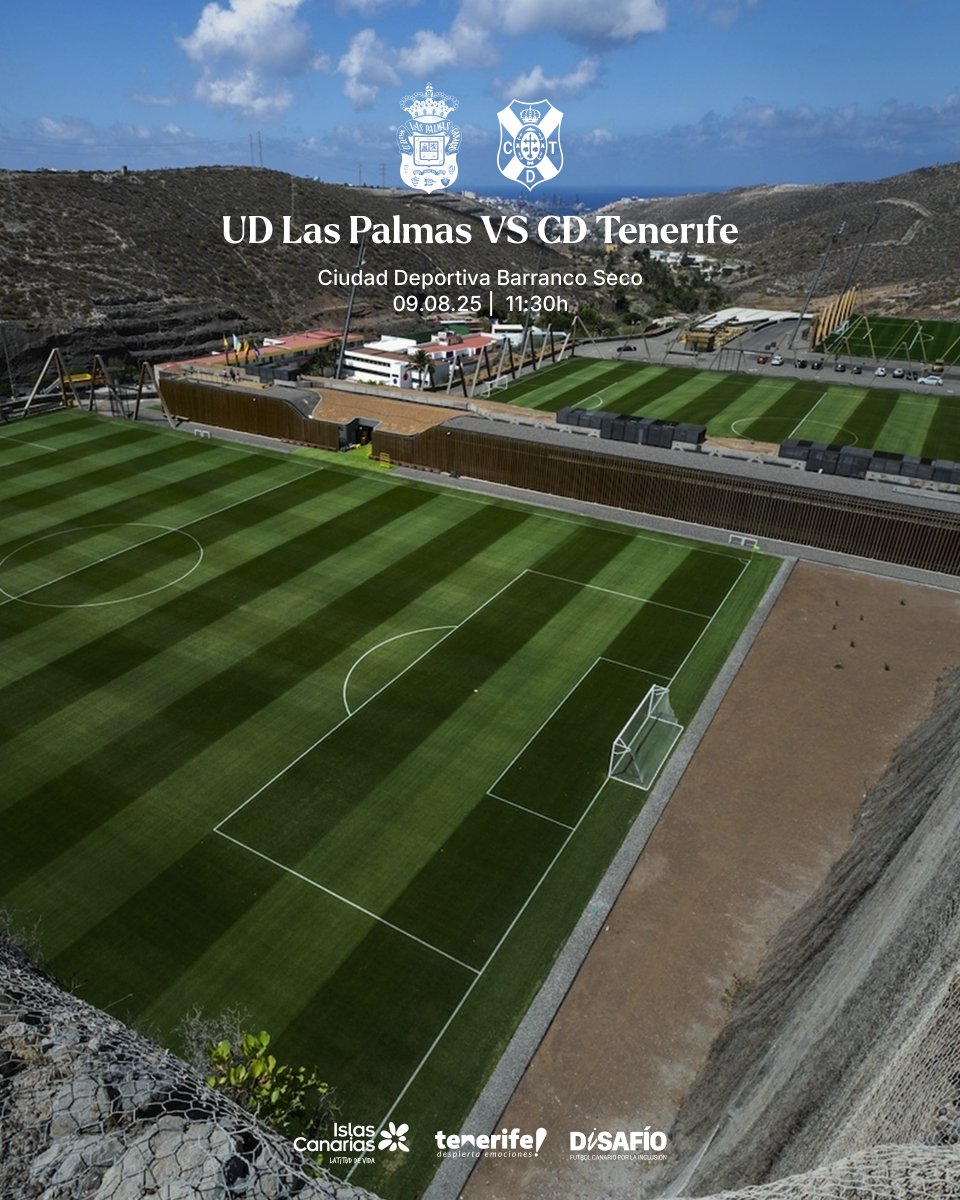 #CDTPreseason 

⚽️ #LasPalmasTenerife
🗓 9/8/2025 
🏟 Ciudad Deportiva Barranco Seco 
🕦 11.30h 

#LaBregaNosUne #CanarianDerby #DiSAFÍO