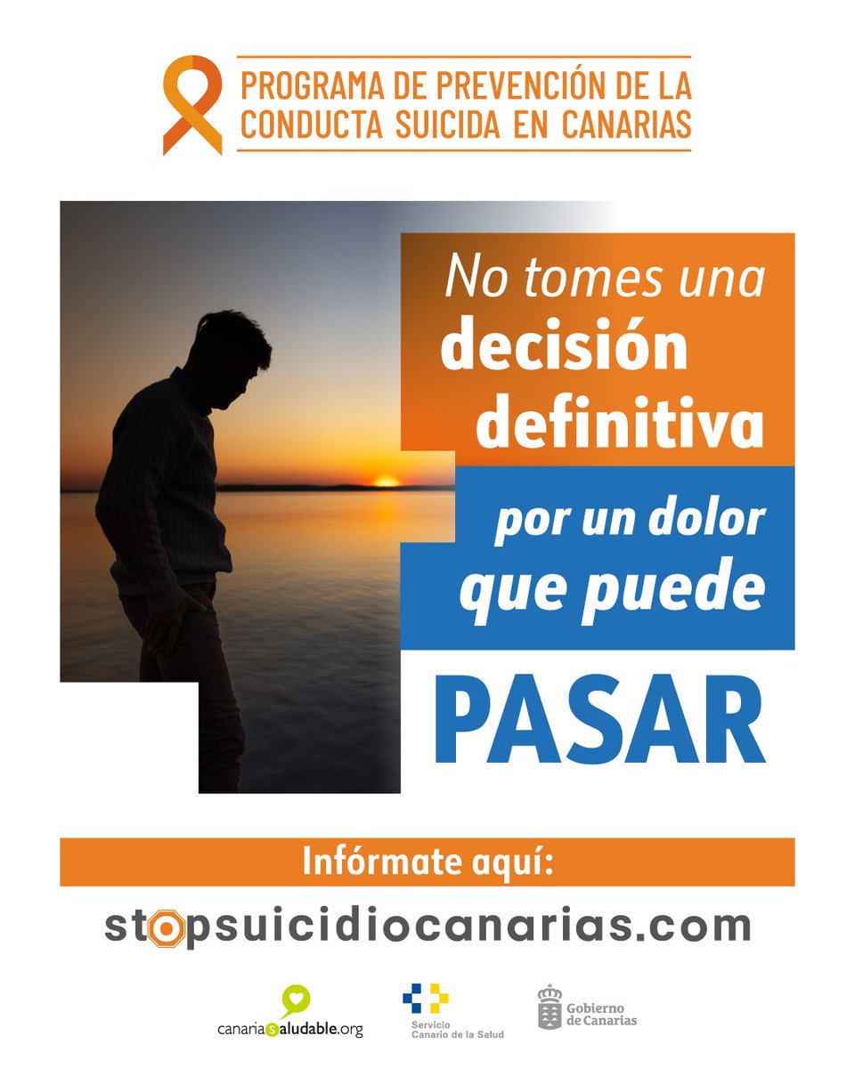CanariaSaludable (@cansaludable) on Twitter photo #PrevencionSuicidio
En momentos difíciles puede costar ver las razones para vivir.
Pero existen. Piensa sobre ellas; pueden protegerte.
No estás solo. Hay ayuda y hay esperanza.
Más información:
gobiernodecanarias.org/stopsuicidio/e…
<a href="/SanidadGobCan/">Sanidad Gobcan</a> <a href="/PresiCan/">Presidencia GobCan</a> <a href="/JuventudCanaria/">JuventudCanaria.com</a> <a href="/112canarias/">112 Canarias</a> #PrevencionSuicidio
En momentos difíciles puede costar ver las razones para vivir.
Pero existen. Piensa sobre ellas; pueden protegerte.
No estás solo. Hay ayuda y hay esperanza.
Más información:
gobiernodecanarias.org/stopsuicidio/e…
<a href="/SanidadGobCan/">Sanidad Gobcan</a> <a href="/PresiCan/">Presidencia GobCan</a> <a href="/JuventudCanaria/">JuventudCanaria.com</a> <a href="/112canarias/">112 Canarias</a>