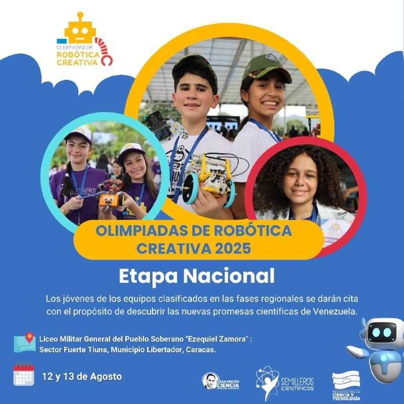 Nilbra_YraOB (@nilbra28) on Twitter photo ¡Infórmate!
La Olimpiada de Robótica Creativa (ORC) llega a etapa nacional este 12 y 13 de agosto en las instalaciones del Liceo Militar General del Pueblo Soberano Ezequiel Zamora
El anuncio fue dado por la Mtra <a href="/Gabrielasjr/">Gabriela Jiménez</a> en su cta del canal Telegram
#CienciaParaLaVida ¡Infórmate!
La Olimpiada de Robótica Creativa (ORC) llega a etapa nacional este 12 y 13 de agosto en las instalaciones del Liceo Militar General del Pueblo Soberano Ezequiel Zamora
El anuncio fue dado por la Mtra <a href="/Gabrielasjr/">Gabriela Jiménez</a> en su cta del canal Telegram
#CienciaParaLaVida