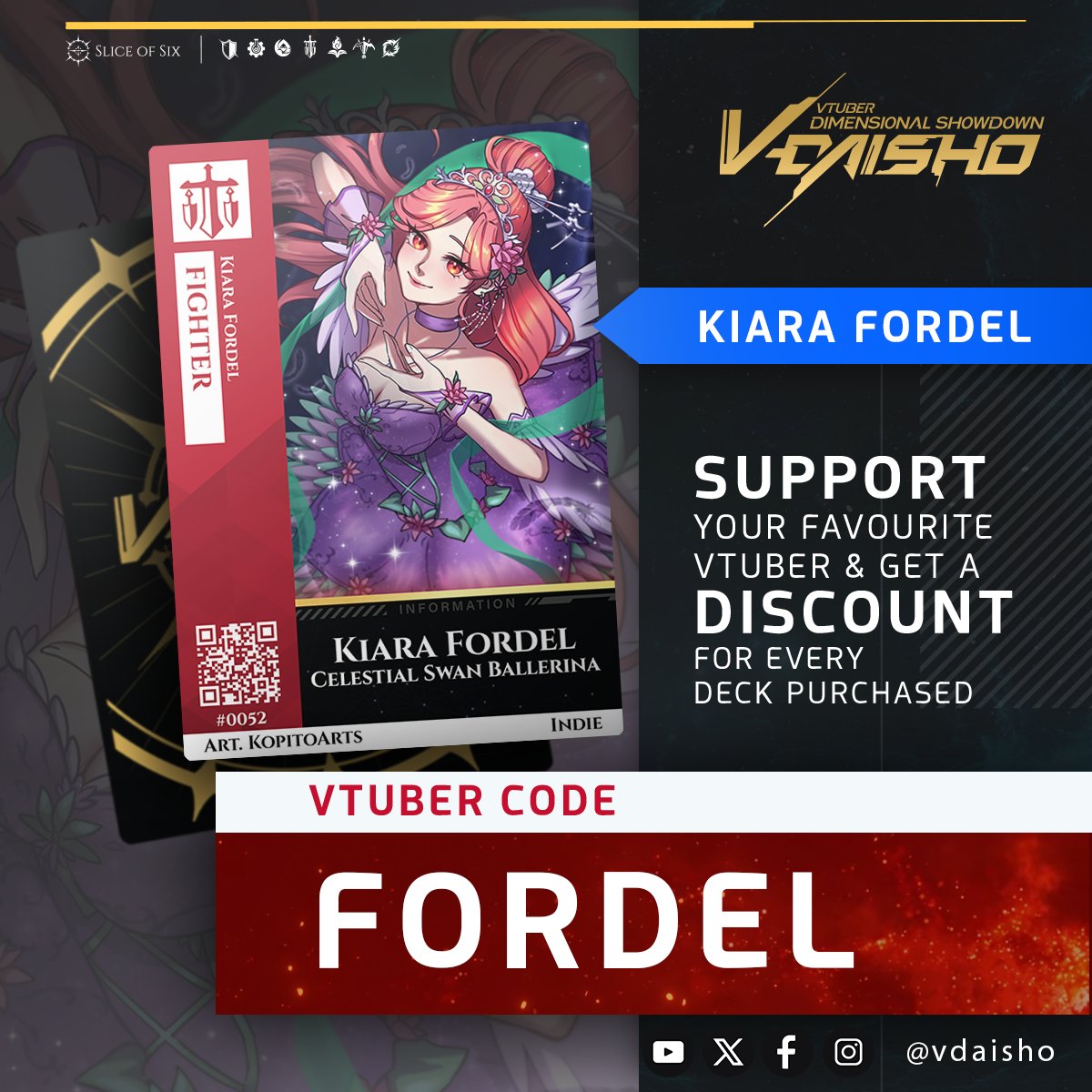 vdaisho's tweet photo. 💥SUPPORT your fav #VTuber and get DISCOUNT ‼️
Use @kiara_fordel code on purchase. 🎉
✨FORDEL✨

#VDaisho #TCG https://t.co/fADpdOqTQg