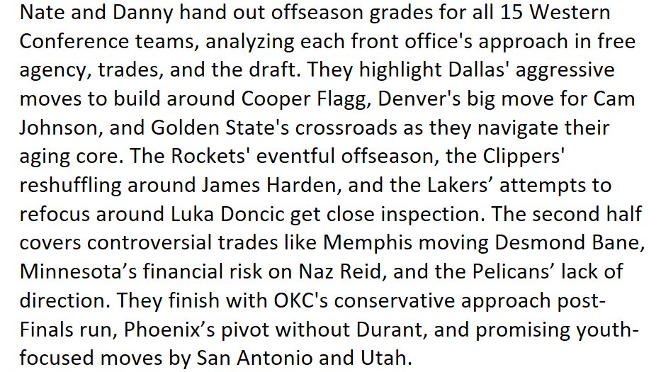 Danny Leroux (@dannyleroux) on Twitter photo Free episode: West Offseason Grades 2025 with <a href="/NateDuncanNBA/">Nate Duncan</a>
podcasts.apple.com/us/podcast/wes…
open.spotify.com/episode/0XXYiF…
Get every episode with Dunc'd On Prime:
duncdon.supportingcast.fm Free episode: West Offseason Grades 2025 with <a href="/NateDuncanNBA/">Nate Duncan</a>
podcasts.apple.com/us/podcast/wes…
open.spotify.com/episode/0XXYiF…
Get every episode with Dunc'd On Prime:
duncdon.supportingcast.fm