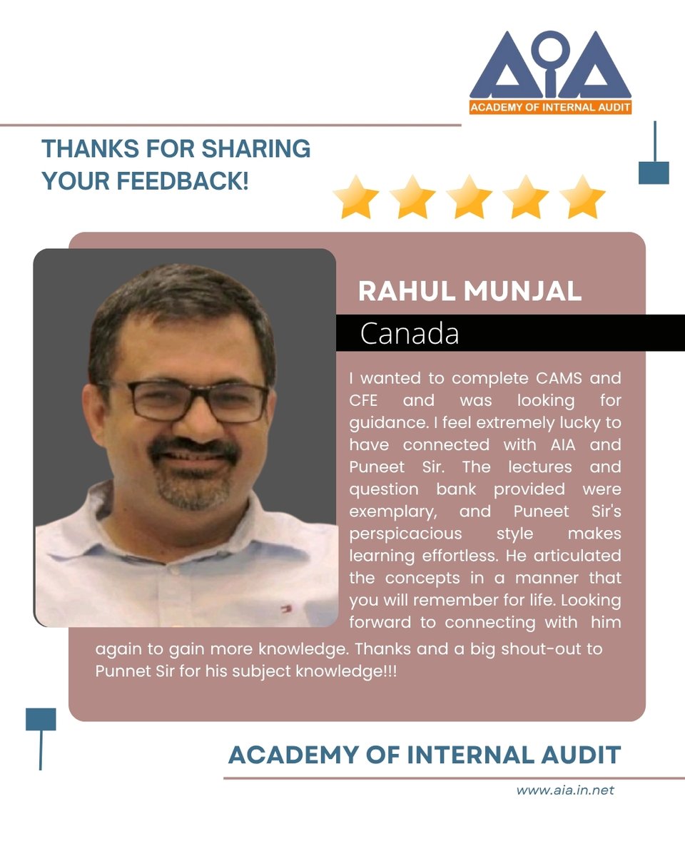 AcademyAudit's tweet photo. When our learners achieve their goals and come back to share their journey - it fills us with pride and gratitude 💙
#AuditLife #CAMSprep #CFEtips #FinanceLearning #StudyInspiration #AuditCareer #AIAIndia #StudentStories #MotivationToStudy #PinterestLearning #Reviews https://t.co/idNCZK9Lr4