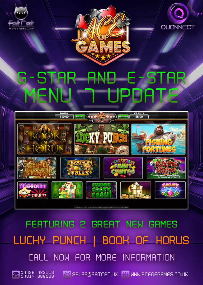 The Menu 7 Update For G-Star &amp; E-Star is now available. Featuring 2 Great New Games. Contact Us Now To Get Your Update. - mailchi.mp/751920491265/a…