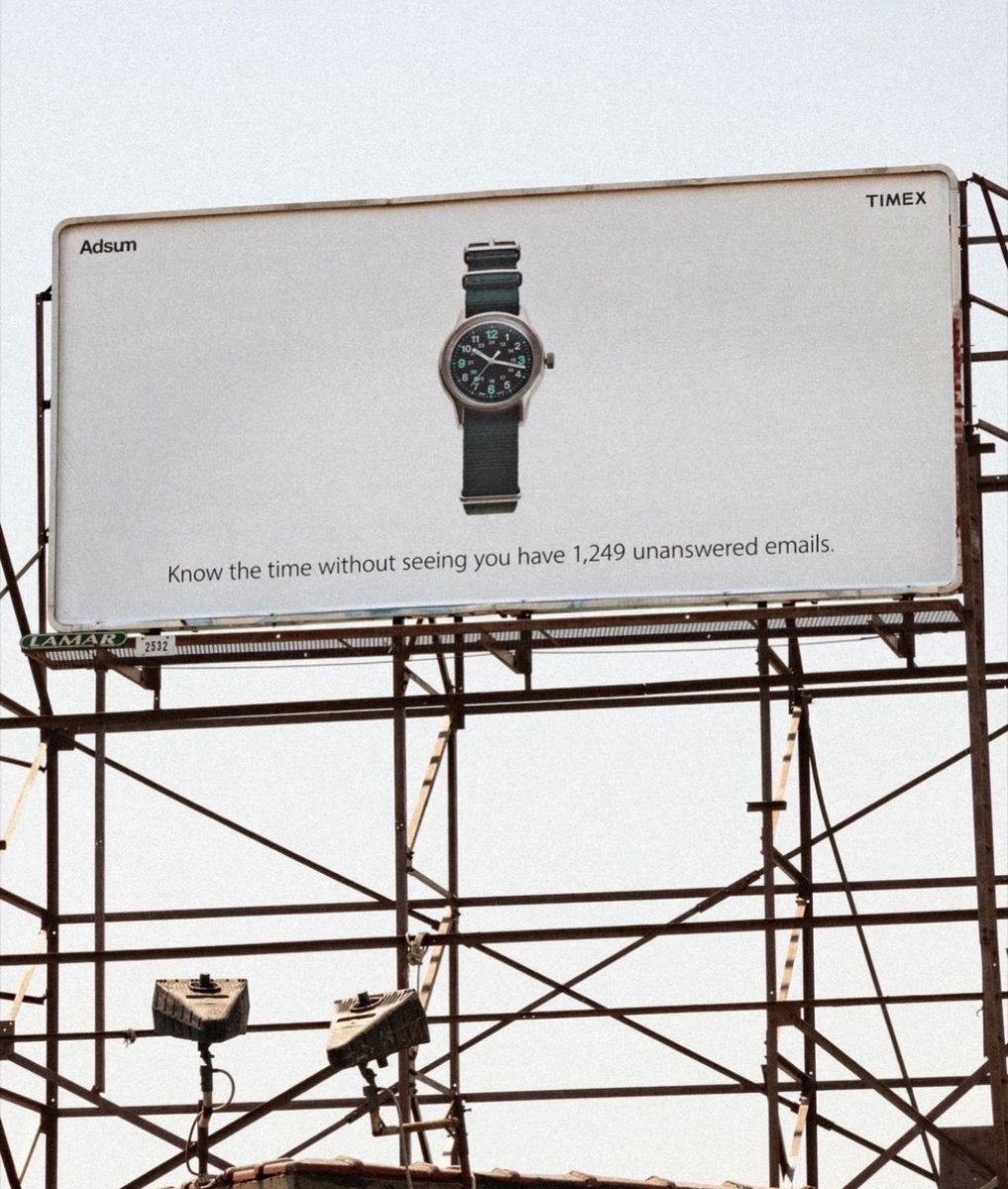 “Know the time without seeing you have 1,249 unanswered emails.” -Timex

This has to be the best watch ad ever made, I hope the suit that came up with it got a cookie.