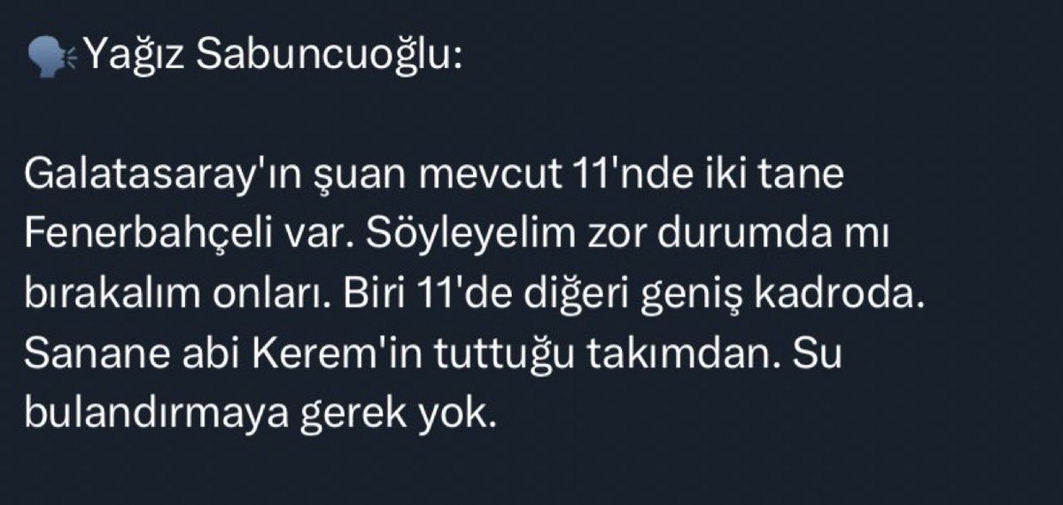 GalaBeyi💛❤ (@socardiiiiii) on Twitter photo ÖNEMLİ. Galatasaray düşmanına Galatasaray taraftarının gücünü gösterme zamanı. Tarihin en büyük BOYKOTunu başlatıyoruz.
Takipten çık ve engelle. <a href="/yagosabuncuoglu/">Yağız Sabuncuoğlu</a> ( Eltun Bey) ÖNEMLİ. Galatasaray düşmanına Galatasaray taraftarının gücünü gösterme zamanı. Tarihin en büyük BOYKOTunu başlatıyoruz.
Takipten çık ve engelle. <a href="/yagosabuncuoglu/">Yağız Sabuncuoğlu</a> ( Eltun Bey)