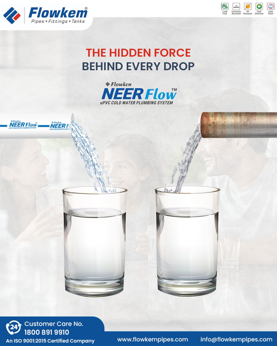 Flowkem1's tweet image. The hidden force behind every drop – Flowkem NEER Flow™
Rust-free. Leak-proof. Durable.
For smooth, clean, and efficient water flow every day.

✅ ISO 9001:2015 Certified
📞 1800 891 9910 | 
🌐 flowkempipes.com
#Flowkem #NeerFlow #PlumbingSolutions #uPVCpipes