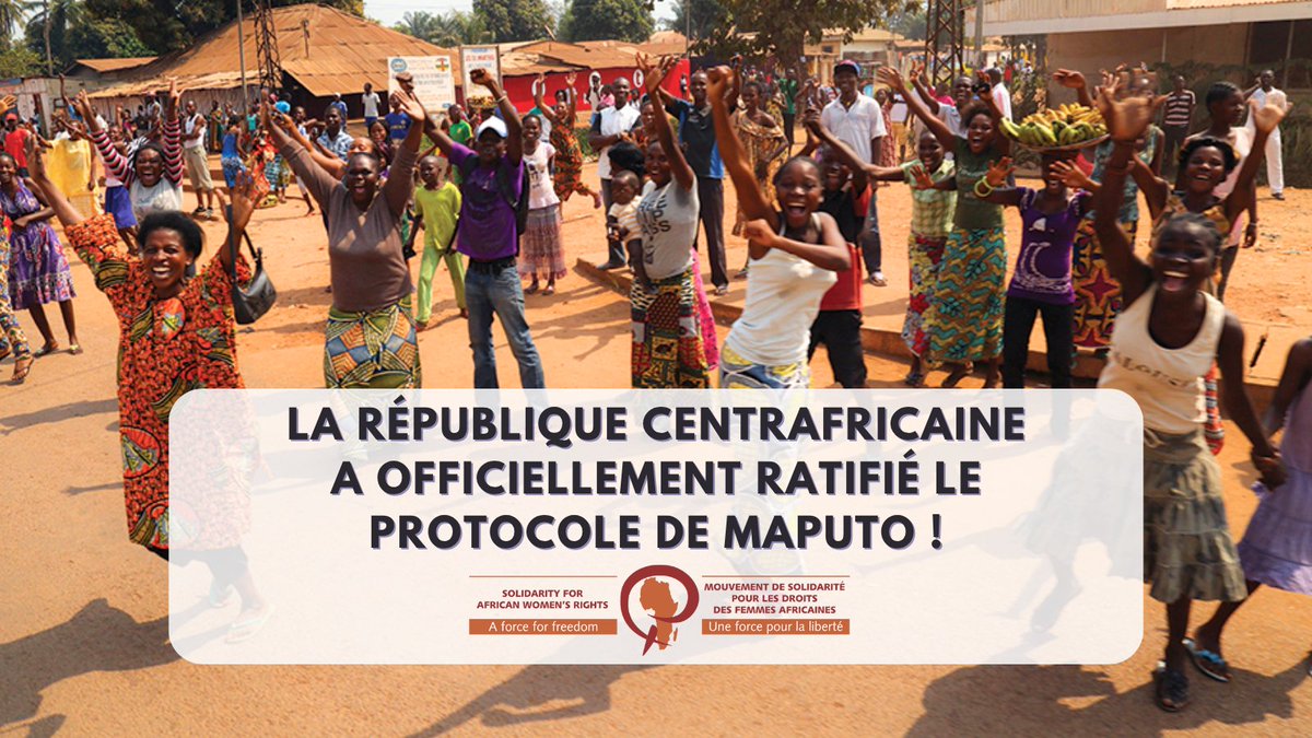 SOAWR (@soawr) on Twitter photo Excellente nouvelle ! La Coalition #SOAWR félicite la 🇨🇫RCA, 46e État membre de <a href="/_AfricanUnion/">African Union</a> à ratifier le Protocole à la Charte africaine des droits des femmes.
➡️Cela fait suite à notre mission de ratification le mois dernier : bit.ly/CAR-MaputoProt… Excellente nouvelle ! La Coalition #SOAWR félicite la 🇨🇫RCA, 46e État membre de <a href="/_AfricanUnion/">African Union</a> à ratifier le Protocole à la Charte africaine des droits des femmes.
➡️Cela fait suite à notre mission de ratification le mois dernier : bit.ly/CAR-MaputoProt…