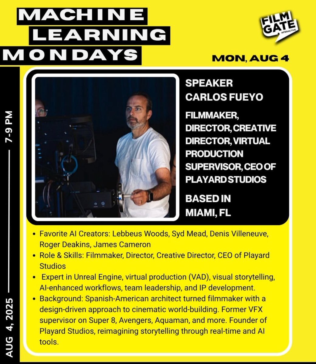 FilmGate Miami (@filmgatemiami) on Twitter photo the longest running Ai meetup continues! This is only for the Ai creatives in the region. Meetup and Ai project pitch.
Exclusively @ <a href="/FilmgateMiami/">FilmGate Miami</a> hosted by <a href="/peopleintrees/">😎</a>
Miami Florida AUG 4TH <a href="/miamidmc/">Downtown Media Ctr</a>
filmgate.miami/event-details/… the longest running Ai meetup continues! This is only for the Ai creatives in the region. Meetup and Ai project pitch.
Exclusively @ <a href="/FilmgateMiami/">FilmGate Miami</a> hosted by <a href="/peopleintrees/">😎</a>
Miami Florida AUG 4TH <a href="/miamidmc/">Downtown Media Ctr</a>
filmgate.miami/event-details/…