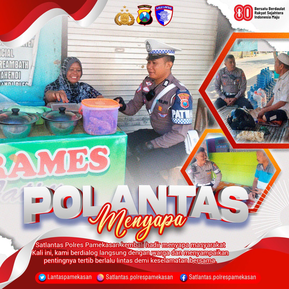 SSatlantas's tweet photo. 🚨 POLANTAS MENYAPA 🚨
Satlantas Polres Pamekasan kembali hadir menyapa masyarakat! 👋🏼
Kali ini, kami berdialog langsung dengan warga dan menyampaikan pentingnya tertib berlalu lintas demi keselamatan bersama. https://t.co/OKDIYYKs4D