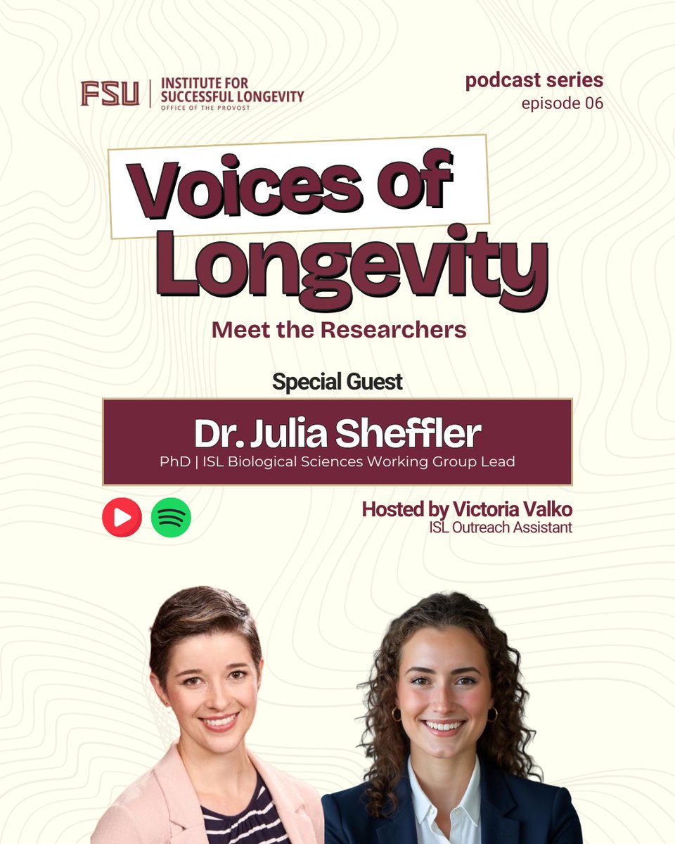 🎙️ Episode 06 is now live on Spotify and YouTube!

🎧 YouTube: youtu.be/1XyqwBGsK_g

🎧 Spotify: creators.spotify.com/pod/profile/in…

#FSUISL #VoicesOfLongevity #BrainHealth #DementiaPrevention #HealthyAging #LongevityScience