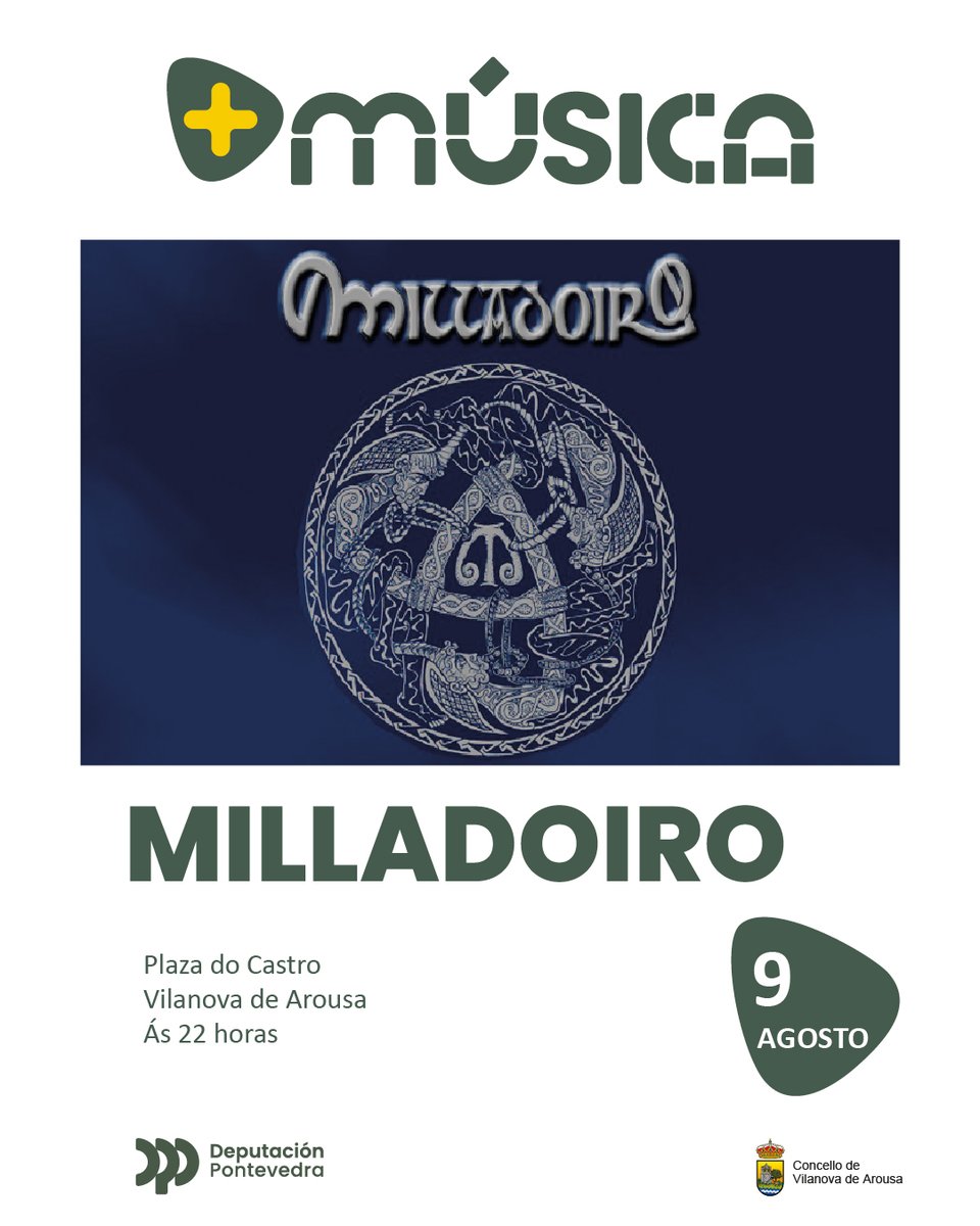Deputación Pontevedra (@depo_es) on Twitter photo 🎶 A música tradicional chega este venres a Cuntis con <a href="/MILLADOIRO1/">MILLADOIRO</a> da man do programa +Música da <a href="/depo_es/">Deputación Pontevedra</a>
O grupo ten unha segunda actuación ao día seguinte no <a href="/conce_vilanova/">Concello de Vilanova</a> 🎶 A música tradicional chega este venres a Cuntis con <a href="/MILLADOIRO1/">MILLADOIRO</a> da man do programa +Música da <a href="/depo_es/">Deputación Pontevedra</a>
O grupo ten unha segunda actuación ao día seguinte no <a href="/conce_vilanova/">Concello de Vilanova</a>