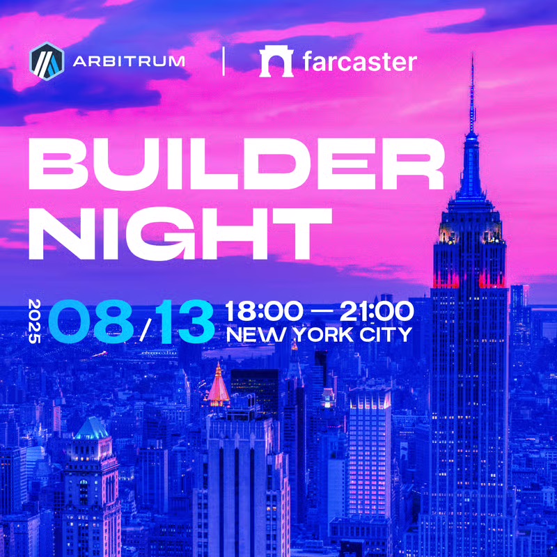 GM NYC, we’re hosting a builder night with <a href="/farcaster_xyz/">Farcaster</a>! 

Come chat with fellow devs about everything from Mini Apps to DeFi next Wednesday, August 13 at 6PM ET.

Register below. 👇