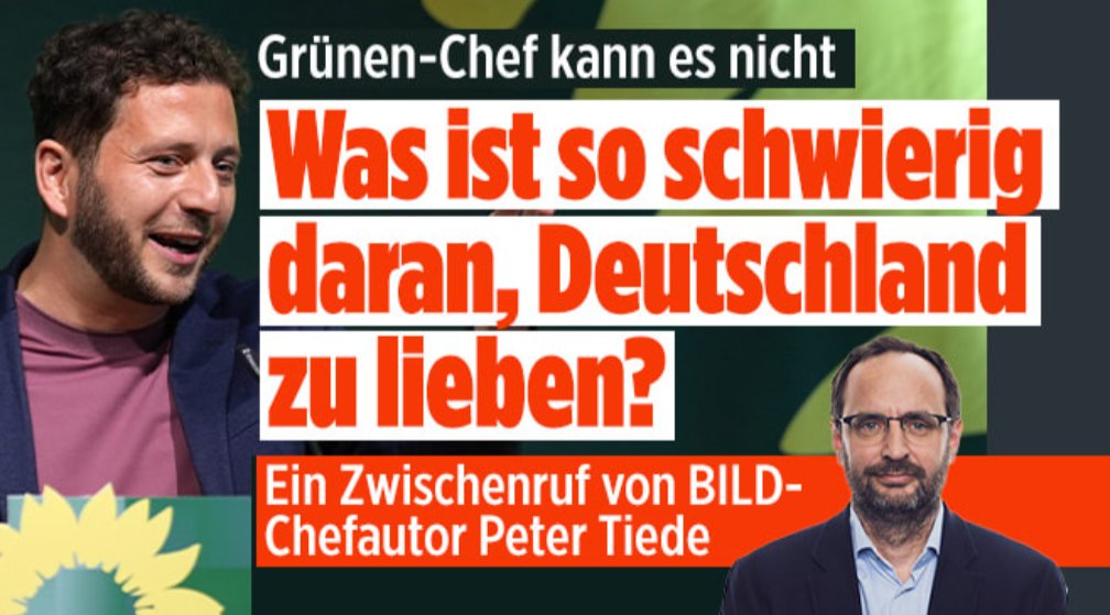 Bei Grünen ist es meistens eher in Richtung hassen und null verstehen was Deutschland ausmacht. Deshalb führt ihr handeln immer zu einem schlechterem Deutschland.
Ihnen fehlt die Identifikation mit dem Land.