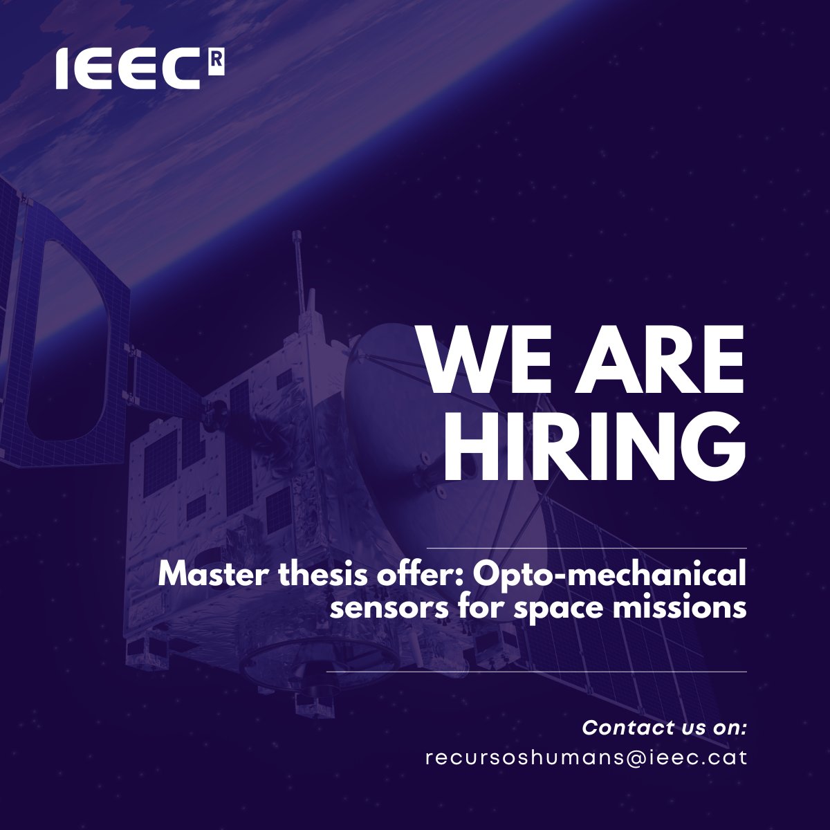 IEEC_space's tweet image. 📣 The #IEEC is opening a master thesis offer: Optomechanical #sensors for space missions.
▶️ Position description 👉
ieec.cat/en/offer/143/m…
📆 Deadline: 29 August 2025
📬 If you are interested, write to recursoshumans@ieec.cat
#LISA #offer #joboffer #aerospace #spacejobs…