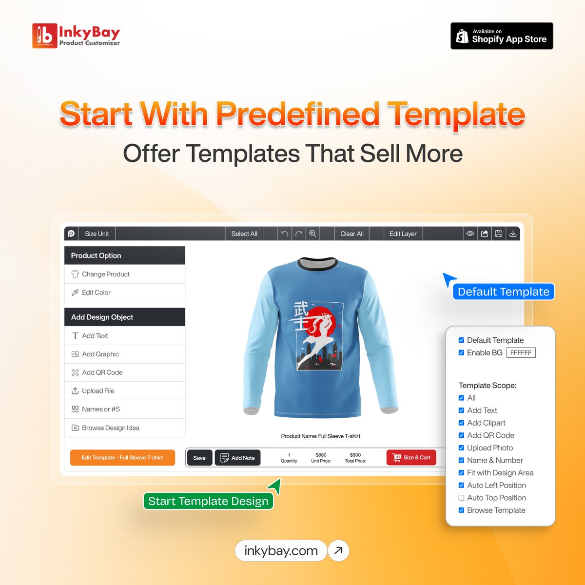 𝗡𝗲𝗲𝗱 𝗜𝗻𝘀𝘁𝗮𝗻𝘁 𝗗𝗲𝘀𝗶𝗴𝗻? 𝗢𝗳𝗳𝗲𝗿 𝗜𝗻𝗸𝘆𝗕𝗮𝘆'𝘀 𝗣𝗿𝗲𝗱𝗲𝗳𝗶𝗻𝗲𝗱 𝗧𝗲𝗺𝗽𝗹𝗮𝘁𝗲

No more blank canvases. Give your customers a head start with ready-made designs they can easily modify, faster checkout, fewer drop-offs, and more sales.

InkyBay Predefined