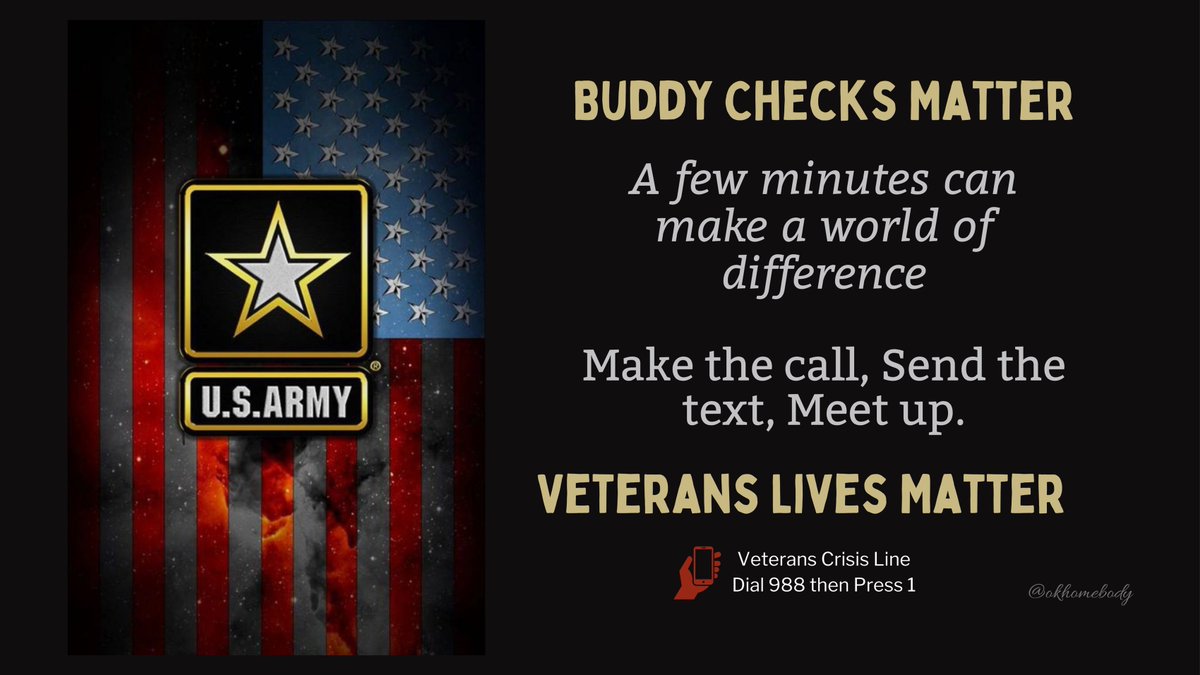🇺🇸Monday✅VETERAN #BuddyChecks✅RH 🇺🇸
Good morning, family. A new day, a new week, starting the best way possible- buddy checks! Never should any of you feel like you need to fight the battles alone. Reach out if you are struggling- so many are willing to listen. I love all