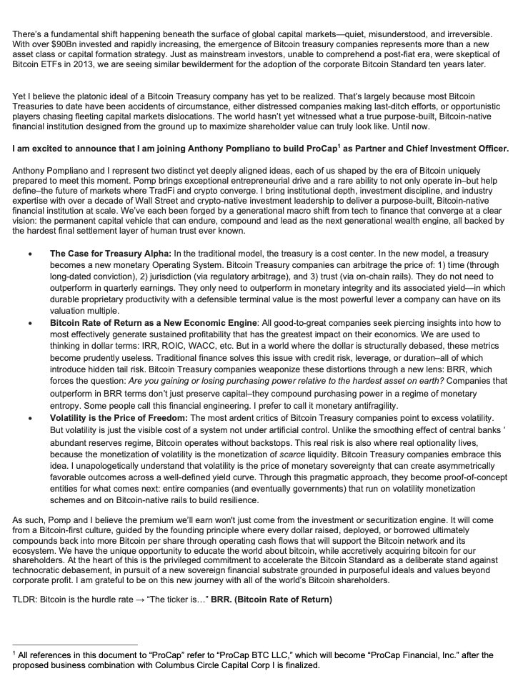 Jeff Park (@dgt10011) on Twitter photo I’m joining ProCap as Chief Investment Officer.
Here’s how <a href="/APompliano/">Anthony Pompliano 🌪</a> and I plan to build on the platonic ideal of a sovereign treasury—
Purpose-built. Permanent. Principled. To lead the post-fiat era anchored in the ideals of the Bitcoin Standard.
Bitcoin is the hurdle rate. I’m joining ProCap as Chief Investment Officer.
Here’s how <a href="/APompliano/">Anthony Pompliano 🌪</a> and I plan to build on the platonic ideal of a sovereign treasury—
Purpose-built. Permanent. Principled. To lead the post-fiat era anchored in the ideals of the Bitcoin Standard.
Bitcoin is the hurdle rate.