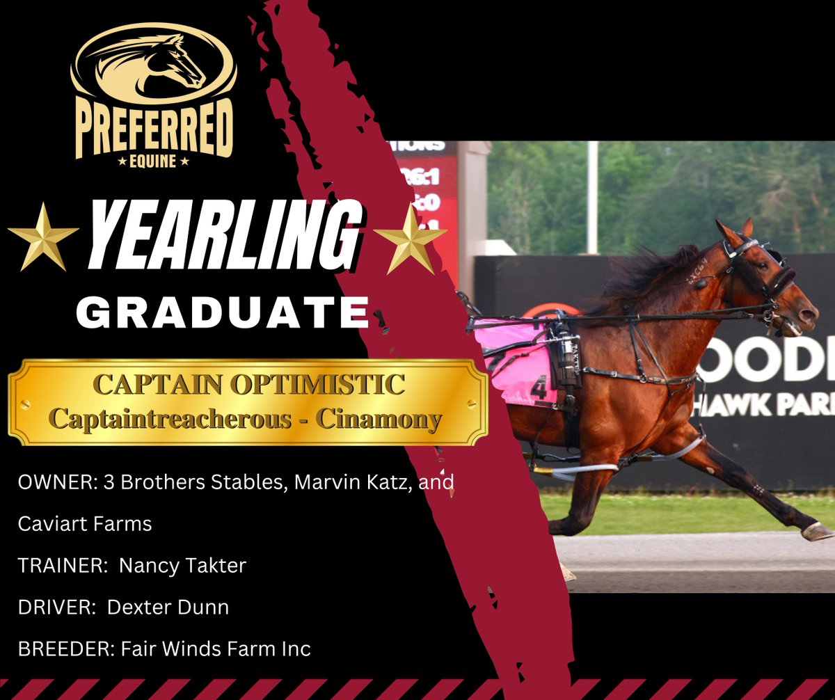 ✨Congratulations to CAPTAIN OPTIMISTIC on winning the Cane Pace 3 Year Old Colts &amp; Geldings at the Meadowlands!

CAPTAIN OPTIMISTIC was sold by Preferred Equine as agent for breeder Fair Winds Farm from the 2023 Harrisburg Yearling Sale.

🎉Congratulations to all connections!