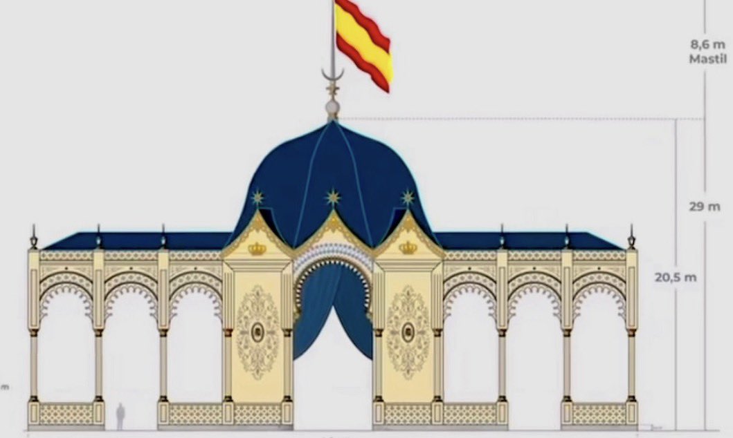 La Feria de Málaga estrena nueva portada de acceso al recinto inspirada en el embarcadero que recibió a la reina Isabel II en 1862. #feriamlg