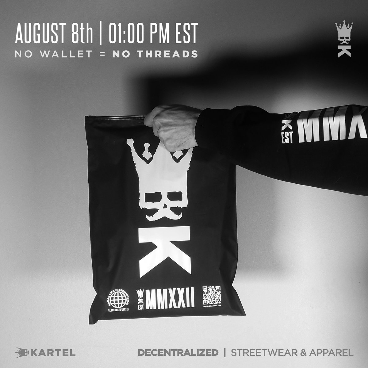 It's DROP WEEK $ALGO 😎

August 8th at 01:00PM EST
The <a href="/BKARTEL_XYZ/">BKARTEL.ALGO</a> Store,
Will be LIVE for 24Hrs only!

Support a Community Owned &amp; Built Initiative, Experience Decentralized Streetwear &amp; Apparel.