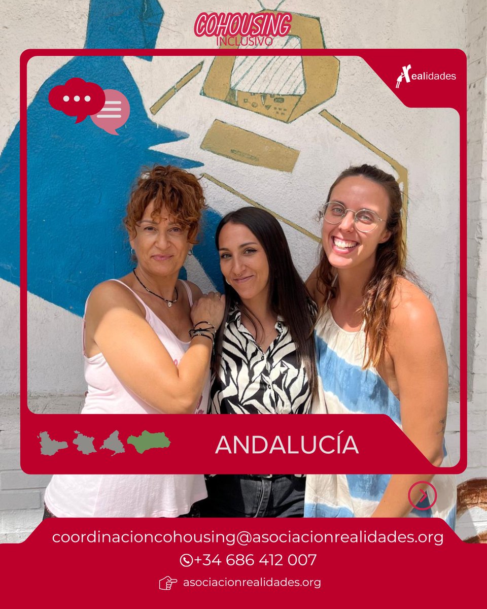 #Andalucía ! ¿Quieres conocer de cerca y colaborar en Cohousing Inclusivo?
🤝 Si eres una entidad social, administración o colectivo contacta con el equipo!

📞 +34 686 412 007
📩 coordinacioncohousing@asociacionrealidades.org

#CohousingInclusivo #AsociacionRealidades
