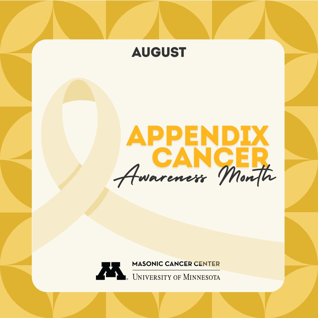 Masonic Cancer Center, University of Minnesota (@umncancer) on Twitter photo August is Appendix Cancer Awareness Month! Check out cancer.umn.edu to learn how we are working to reduce the burden of cancer for Minnesota and beyond. August is Appendix Cancer Awareness Month! Check out cancer.umn.edu to learn how we are working to reduce the burden of cancer for Minnesota and beyond.