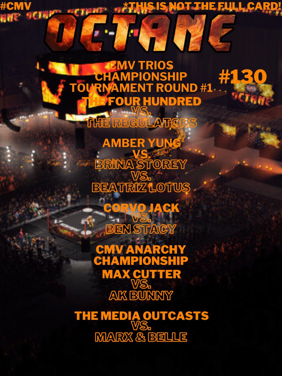 Next weekend! Before we head to Oklahoma City, Oklahoma for Absolution it's Octane #130! The first round of the Trios championship tournament concludes as The Four Hundred takes on The Regulators in the main event! Yung, Storey &amp; Lotus look for momentum heading into QotH! #CMV