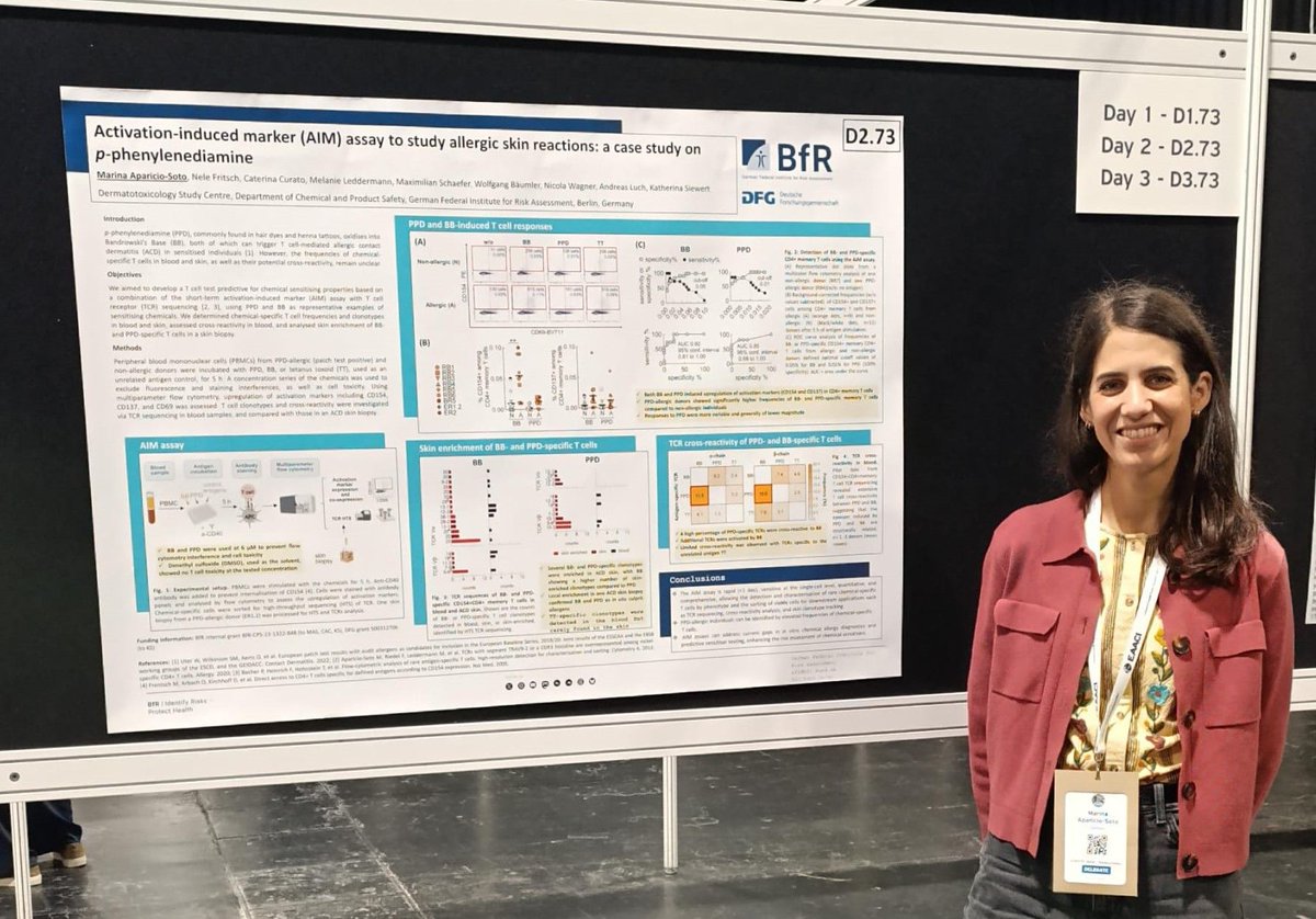 Wir gratulieren!💐Dr. Marina Aparicio Soto wurde am 14. Juni 2025 in Glasgow im Rahmen des Europäischen Allergiekongresses, dem Jahrestreffen der European Academy of Allergy and Clinical Immunology (EAACI), ausgezeichnet. Sie erhielt einen "Outstanding Poster Presentation Award".