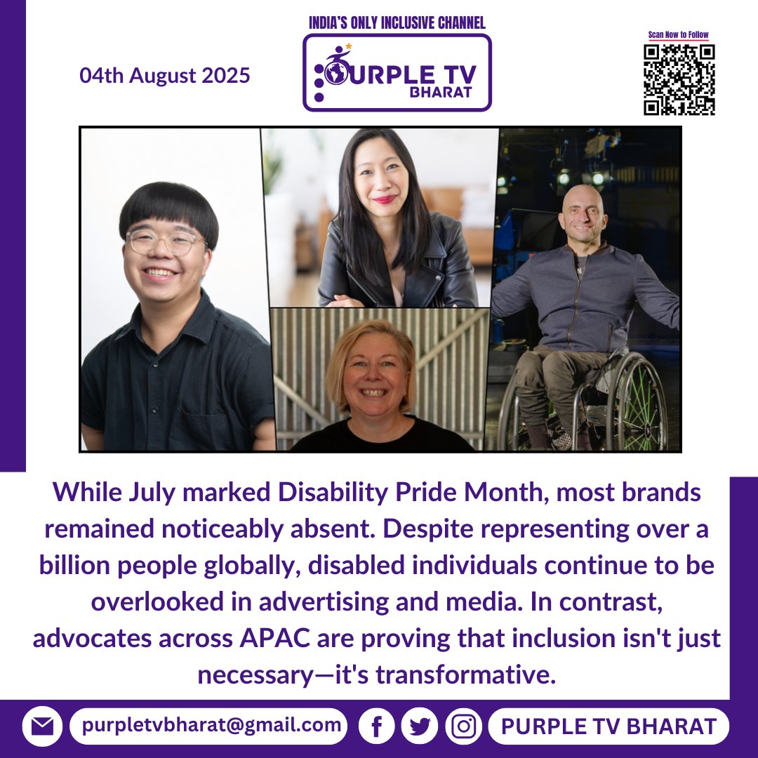 PurpleTVBharat's tweet image. July was Disability Pride Month—but where were the brands?
As the world’s largest minority remains underrepresented, changemakers across APAC are leading a powerful push for real inclusion in media and advertising.

#DisabilityPride #RepresentationMatters #InclusiveDesign