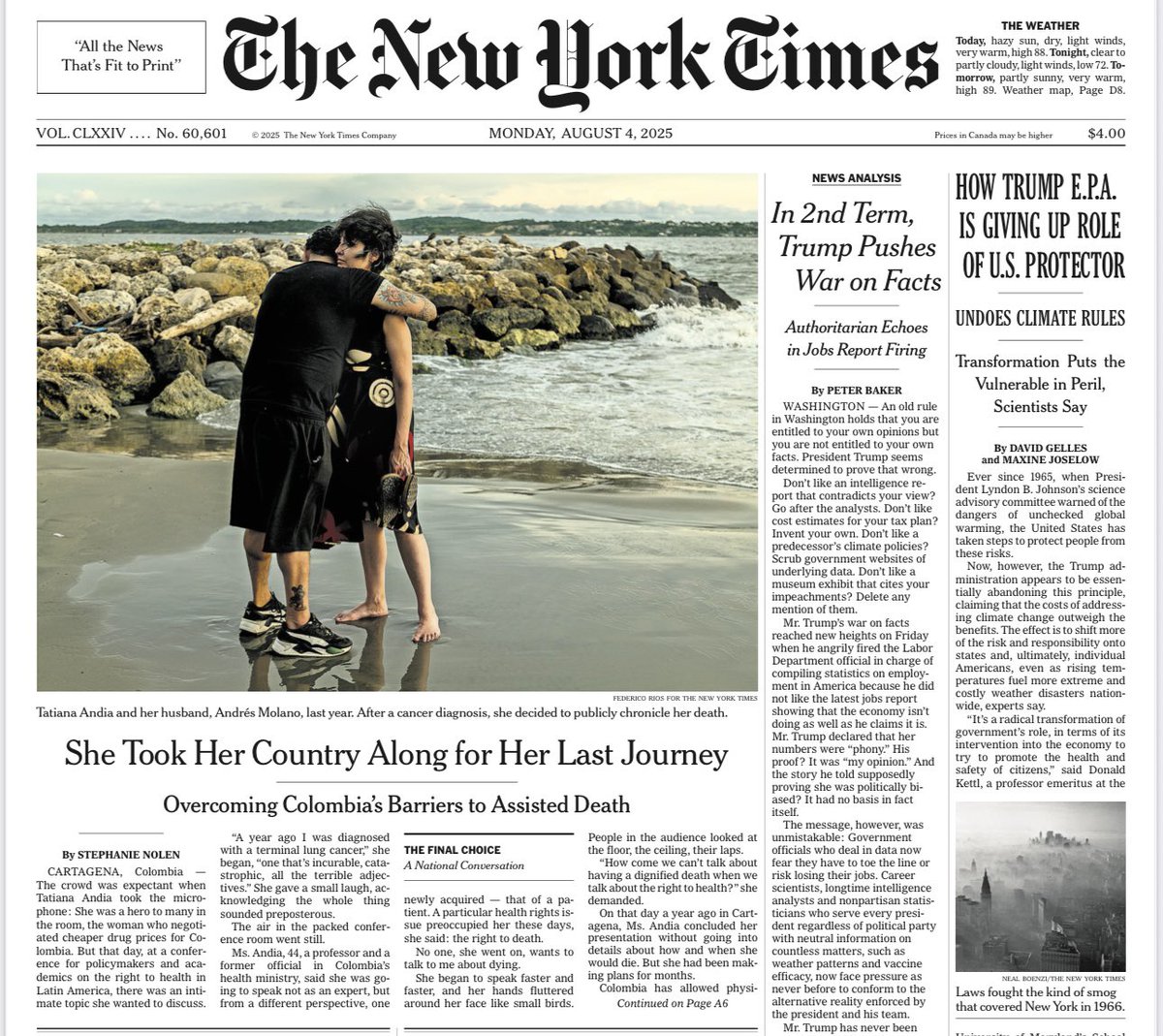 Federico Rios (@federicorios) on Twitter photo Tatiana Andia caminaba por última vez en la playa
Nuestra historia en la primera página de <a href="/nytimes/">The New York Times</a> junto a <a href="/snolen/">Stephanie Nolen</a>
El 26 de febrero de 2025, rodeada por su esposo, su padre, sus gatos, Tatiana recibió la asistencia médica para morir. En sus palabras "Se acabó la fiesta" Tatiana Andia caminaba por última vez en la playa
Nuestra historia en la primera página de <a href="/nytimes/">The New York Times</a> junto a <a href="/snolen/">Stephanie Nolen</a>
El 26 de febrero de 2025, rodeada por su esposo, su padre, sus gatos, Tatiana recibió la asistencia médica para morir. En sus palabras "Se acabó la fiesta"