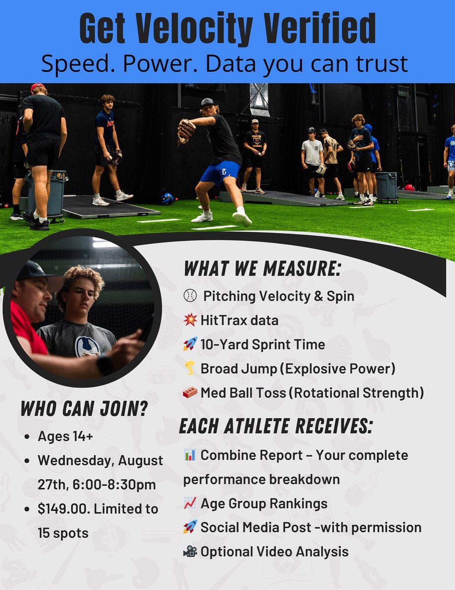 📊 Why guess when you can measure?
Join the Velocity Combine Series to get Velocity Verified with:
•Exit Velo (HitTrax)
•Throwing Velo (Rapsodo)
•Sprint Speed (Laser Timers)
•Power Testing
📍Sign up: velosportsohio.com