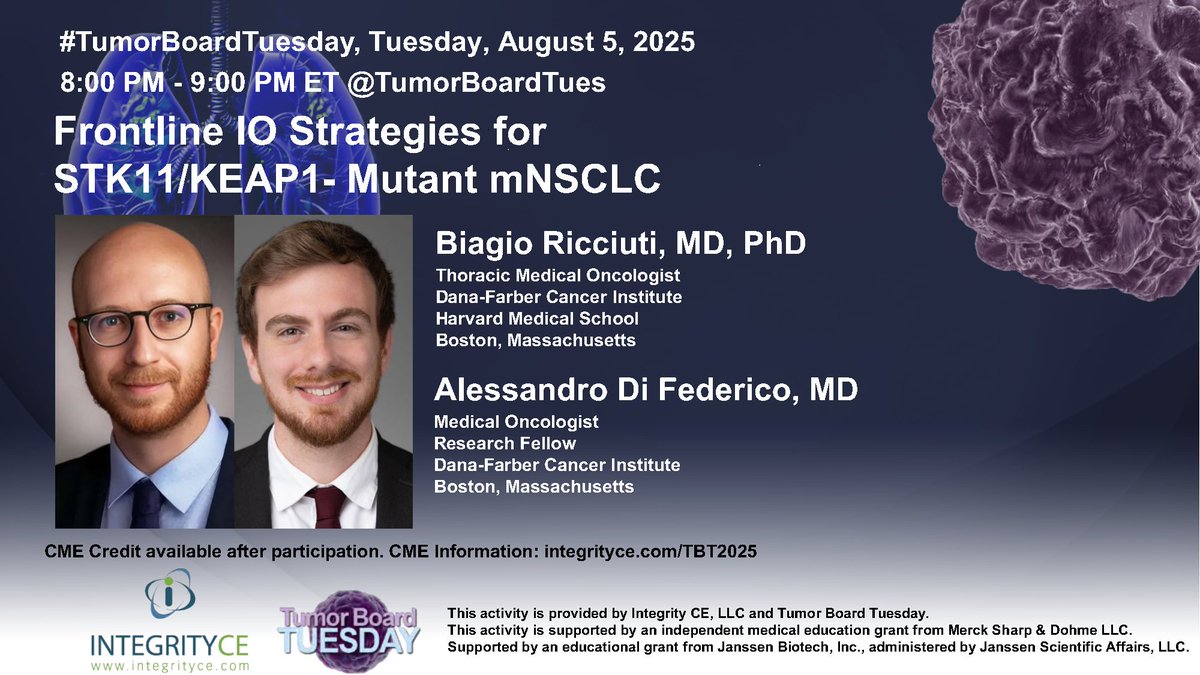 #TumorBoardTuesday (@tumorboardtues) on Twitter photo #TumorBoardTuesday
🫁Move back to Lung Cancer #NSCLC
📢Join us Tuesday, 08-05-25 at 8PM ET as @biagioricciutMD & <a href="/DiFedericoMD/">Alessandro Di Federico</a> 🗣️Frontline IO Strategies for STK11/KEAP1-Mutant metastatic #NSCLC
RT and bring others into the discussion‼️ #TumorBoardTuesday
🫁Move back to Lung Cancer #NSCLC
📢Join us Tuesday, 08-05-25 at 8PM ET as @biagioricciutMD & <a href="/DiFedericoMD/">Alessandro Di Federico</a> 🗣️Frontline IO Strategies for STK11/KEAP1-Mutant metastatic #NSCLC
RT and bring others into the discussion‼️