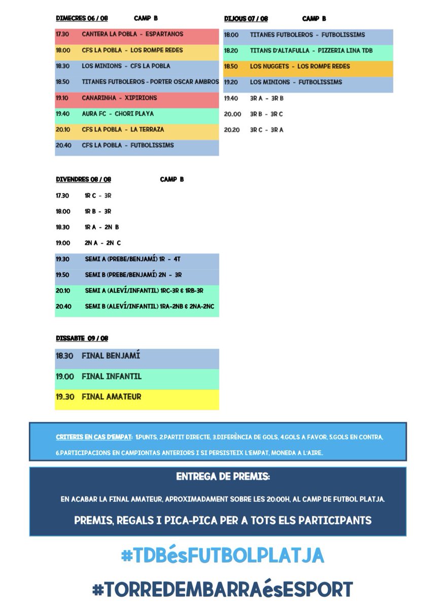 jogirol's tweet photo. Calendari de partits CAMPIONAT FUTBOL PLATJA TORREDEMBARRA 2025 https://t.co/Or9fJPrTbZ