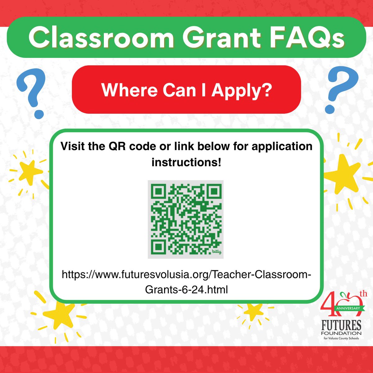 Attention <a href="/volusiaschools/">Volusia County Schools</a> teachers! Classroom Grant applications are now OPEN! FUTURES compiled a guide of FAQs to help assist you through the application process. FUTURES looks forward to seeing the innovative and creative ideas we can help bring to life!