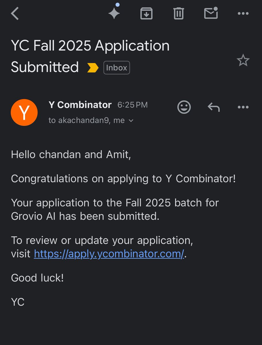 Amit (@amitkumar0331) on Twitter photo Applied to <a href="/ycombinator/">Y Combinator</a> with a vision we believe in all about building something in AI space ⚡️
Let’s go! 💥🤞 Applied to <a href="/ycombinator/">Y Combinator</a> with a vision we believe in all about building something in AI space ⚡️
Let’s go! 💥🤞
