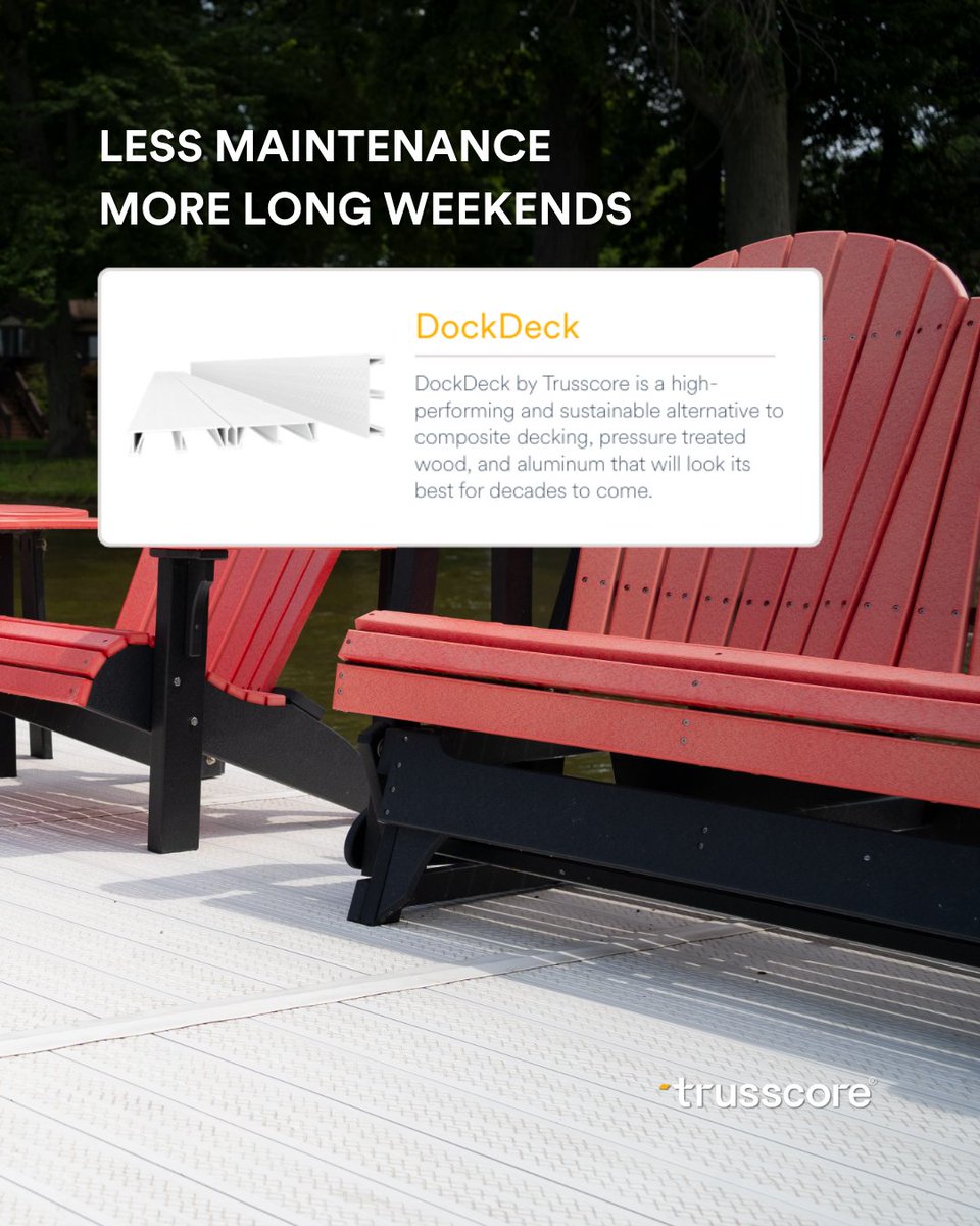 Soaking up the long weekend? ☀️

DockDeck by <a href="/trusscore/">Trusscore</a> means less maintenance, cooler surfaces, and barefoot-friendly comfort with slip resistance built in.

🔗 Learn more here: bit.ly/3IXHEih