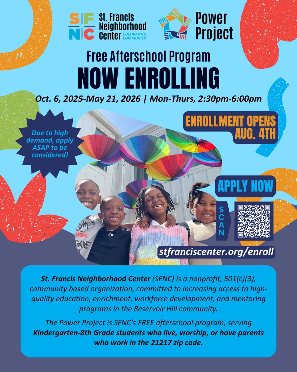 🎉 Enrollment is NOW OPEN for the Power Project Afterschool Program! 🚀 Don’t miss your chance to secure a spot for your child for the 2025–2026 school year — spaces fill up fast!

📚✨ Learn more and apply today: stfranciscenter.org/enroll