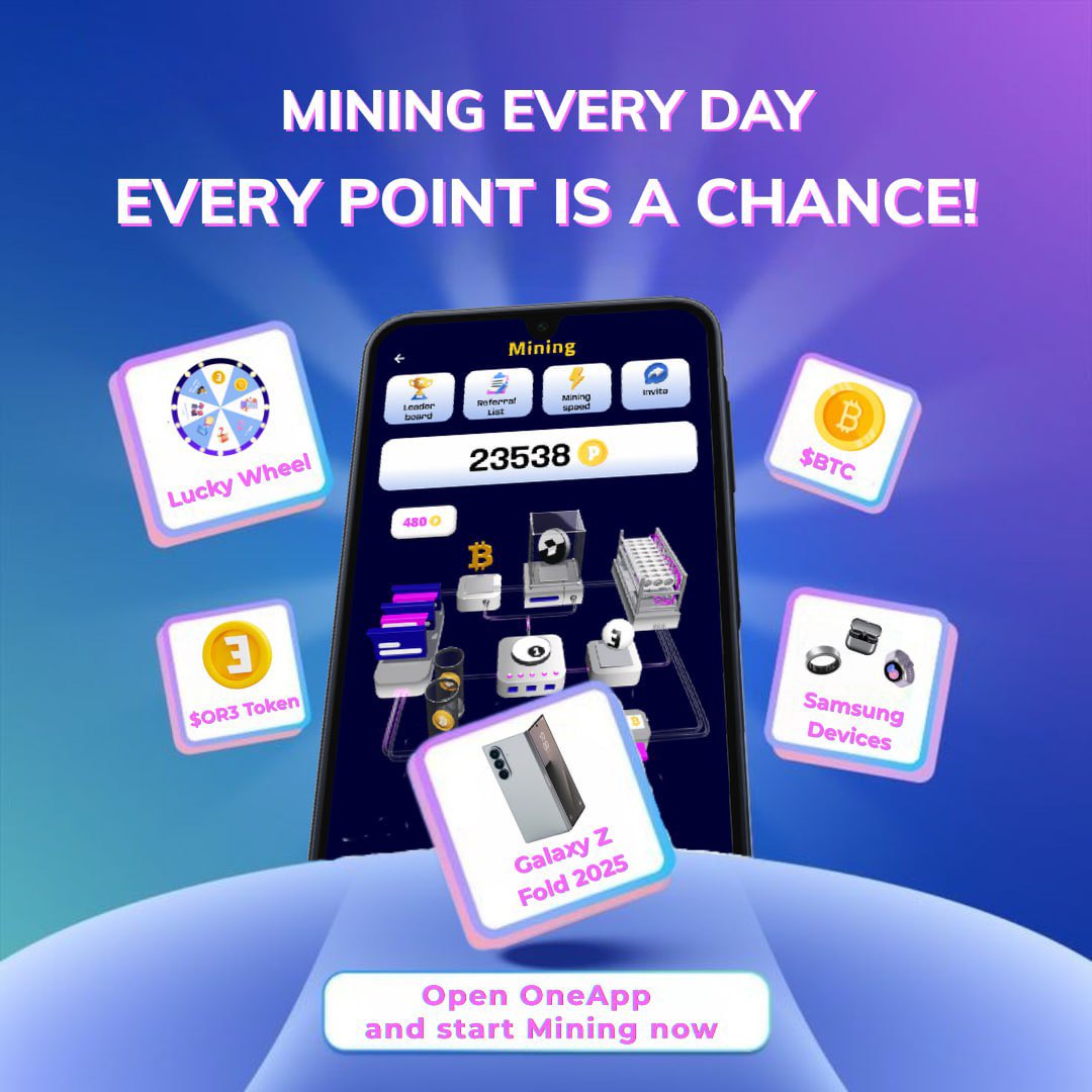 OneAppPlatform's tweet image. 🚨 MINING POINTS REMINDER!

Have you checked how many Points you’ve collected today?

These points power your passive income. The more you accumulate, the closer you get to serious rewards like $OR3, $BTC, the lastest Samsung devices and even exclusive NFT Memberships

👉 Start
