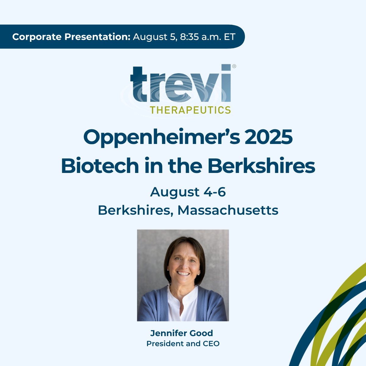 Today’s the day!
The <a href="/Oppenheimer/">Oppenheimer & Co. Inc.</a> 2025 Biotech in the Berkshires kicks off today.

Jennifer Good, Trevi’s President &amp; CEO, is excited to connect with attendees during her presentation tomorrow, August 5, at 8:35 a.m. ET, where she will discuss “Why Now” for Trevi. 

#ChronicCough