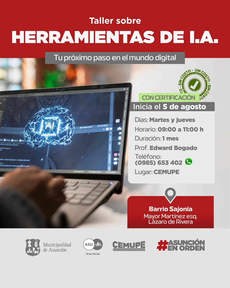 ¡Capacitate para crear, emprender o innovarte! 🙌🏼
Mañana iniciarán nuevos cursos en el CEMUPE y en el Centro Municipal N° 1 de: 
💅🏼 Uñas esculpidas. 
👁️ Diseño de cejas y depilación.
🤖 Herramientas de la I.A. 

Aprovechá esta oportunidad e inscribite. 📲