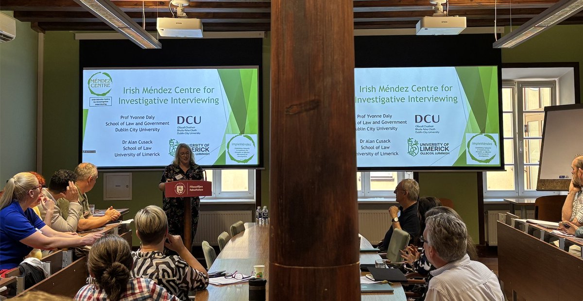 IMPLEMENDEZ (@implemendez) on Twitter photo And now, Prof. <a href="/yvonnedaly/">Professor Yvonne Daly</a> is delivering a fascinating overview of the activities of the 'Irish Mendez Centre for Investigative Interviewing' which she founded with <a href="/AlanJCusack/">Dr Alan Cusack</a> and the support of <a href="/DCU/">Dublin City University</a> & <a href="/UL/">University Of Limerick</a> and relevant State agencies. And now, Prof. <a href="/yvonnedaly/">Professor Yvonne Daly</a> is delivering a fascinating overview of the activities of the 'Irish Mendez Centre for Investigative Interviewing' which she founded with <a href="/AlanJCusack/">Dr Alan Cusack</a> and the support of <a href="/DCU/">Dublin City University</a> & <a href="/UL/">University Of Limerick</a> and relevant State agencies.