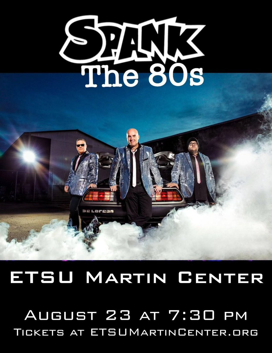ETSU Martin Center for the Arts (@etsumartinctr) on Twitter photo SPANKthe80s is bringing the ultimate 80s tribute to the <a href="/ETSUMartinCtr/">ETSU Martin Center for the Arts</a>!
Get ready for high-energy hits from Michael Jackson, Prince, Bon Jovi, Journey, and more - plus epic fashion, nostalgia, and nonstop fun.
🎟bit.ly/SPANKthe80sMCA. Tickets are $30 (+ taxes & fees). SPANKthe80s is bringing the ultimate 80s tribute to the <a href="/ETSUMartinCtr/">ETSU Martin Center for the Arts</a>!
Get ready for high-energy hits from Michael Jackson, Prince, Bon Jovi, Journey, and more - plus epic fashion, nostalgia, and nonstop fun.
🎟bit.ly/SPANKthe80sMCA. Tickets are $30 (+ taxes & fees).