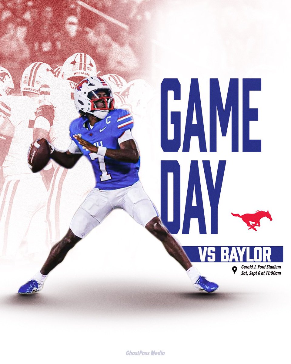 college football is approaching 🤌🏻
SMU vs Baylor September 6th 
<a href="/Kevin8Jennings/">Kevin Jennings</a> <a href="/SMUFB/">SMU Football</a> 

#collegefooball #SMUfootball #GraphicDesign #SportsMedia #SportsGraphics #Photoshop #GraphicDesigner