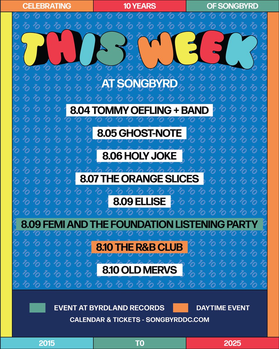 THIS WEEK AT THE BYRD!! Full calendar with tix links >> songbyrddc.com/events/