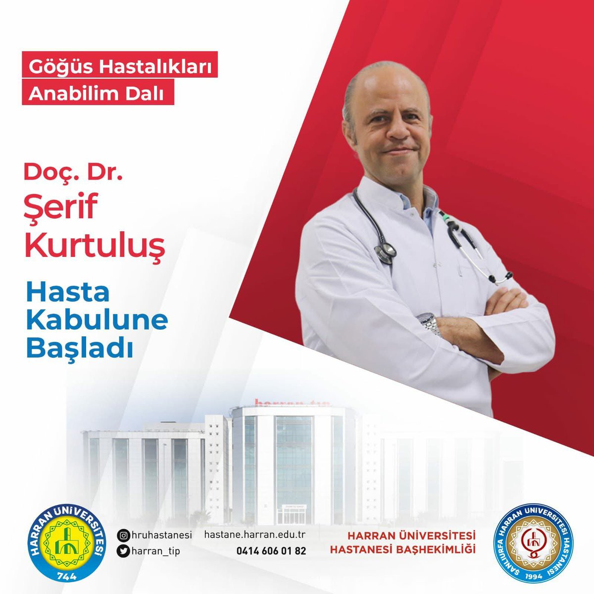 Harran Üniversitesi Göğüs Hastalıkları Anabilim Dalı’da hasta kabulüne başlayan,

Sayın Doç. Dr. Şerif Kurtuluş’a çalışmalarında başarılarının devamını diler,

Hayırlara vesile olmasını temenni ediyorum.<a href="/Serifkurtulus/">Şerif Kurtuluş MD</a> <a href="/mtahirgulluoglu/">Prof. Dr. Mehmet Tahir GÜLLÜOĞLU</a> <a href="/hrumedya/">Harran Üniversitesi</a>